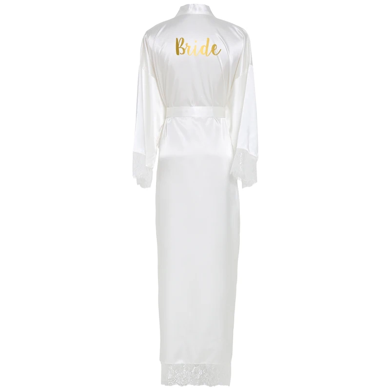 White Bride YUXINBRIDAL New Silk Satin Lace Robes White Bridesmaid Bride Robes Bridesmaid Robes Wedding Long Robe Bathrobe - Цвет: White Bride