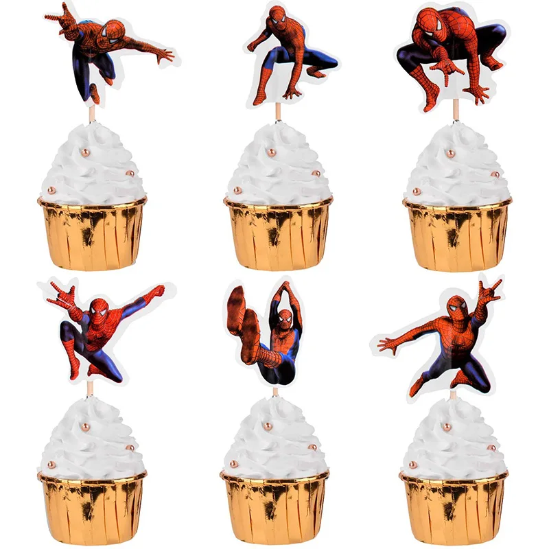 24 Uds Spiderman Cupcake Toppers para caricatura de fiesta de cumpleaños de Disney, hombre araña-artículos de decoración de pastel, regalos de juguete