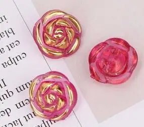 10pcs Crystal Buttons Candy Color Gold Edge Clear Rose Flower Acrylic Buttons for Decoration Handmade Craft Sewing Accessories - Цвет: 10pcs