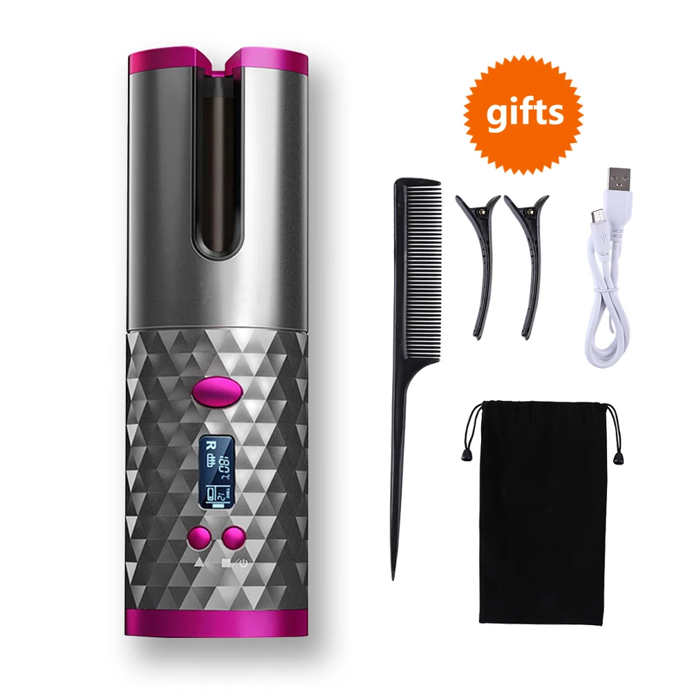 Automatic Hair Curler Ceramic Iron Waver Wireless Auto Rotating Curling Wand USB Cordless Curly Waves Machine LED Display