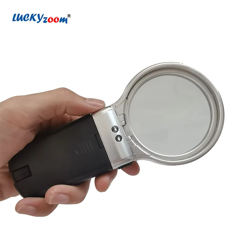Handheld Magnifier With LED Light 3X Foldable Magnifying Glass With Holder Reading Magnifier Lamp Multifunctional Jewelry Loupe