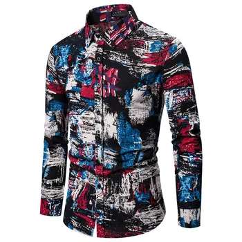 

2019 Autumn New Casual Fashion Men Shirt Long Sleeve Large Size Floral Men Clothes