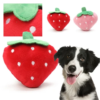 

Dog Toys Animals Cartoon Stuffed Squeaking Pet Toy Cute Plush Puzzle Dogs Cat Chew Squeaker Squeaky Toy For Pet Strawberry