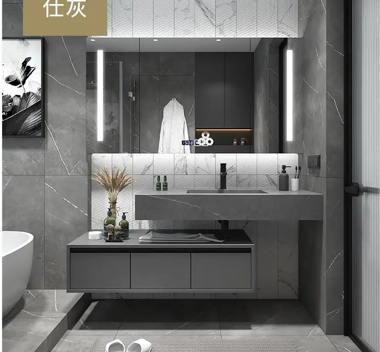 Intelligent bathroom cabinet simple rock plate integrated basin washing and washing table toilet washbasin cabinet combination