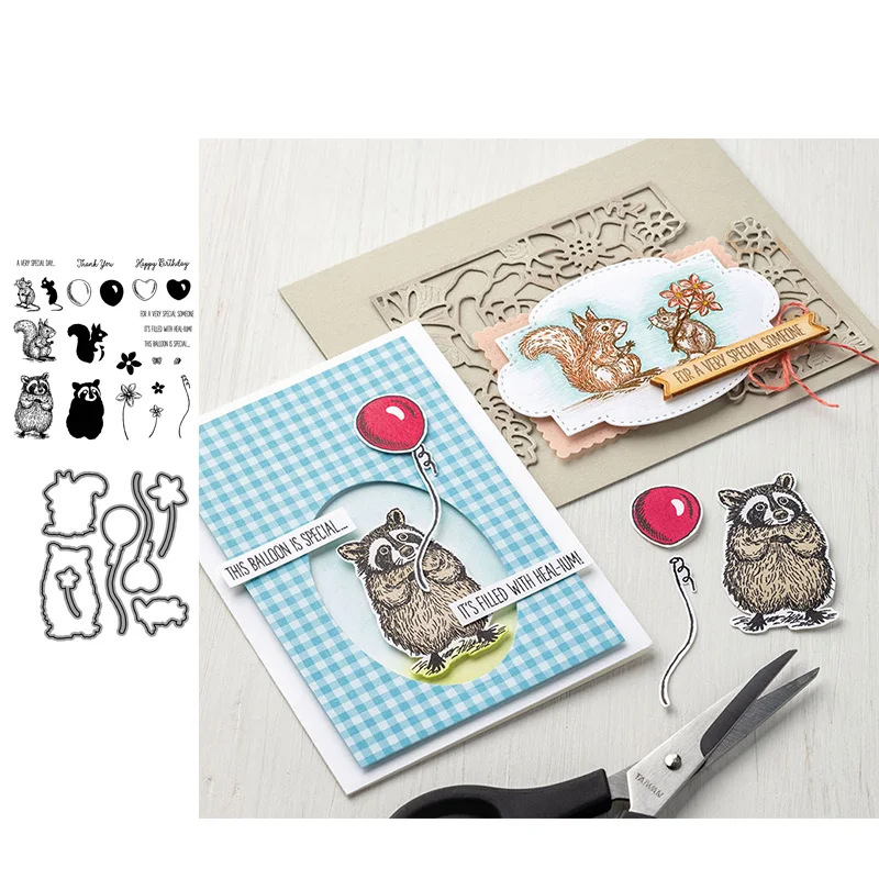 

JC Rubber Stamps and Cutting Die for Scrapbooking Raccoon Balloon Squirrel Craft Stencil Card Make Sheet Decoration 2020 Die Cut