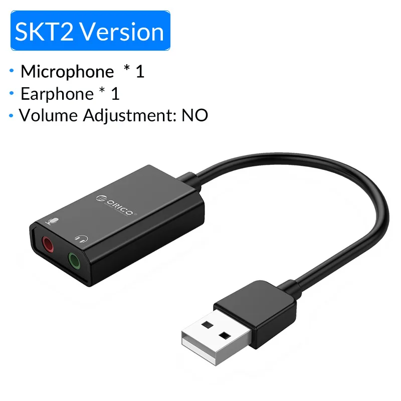 ORICO, звуковая карта, внешний USB интерфейс, 3,5 мм, стерео микрофон, аудио, регулировка громкости, бесплатный адаптер для привода, для ноутбука, PS4, головной убор - Цвет: SKT2