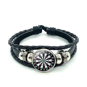 

New Darts Target Leather Bracelet Digital Target Pattern Dome Crystal Bracelet High Quality Gift