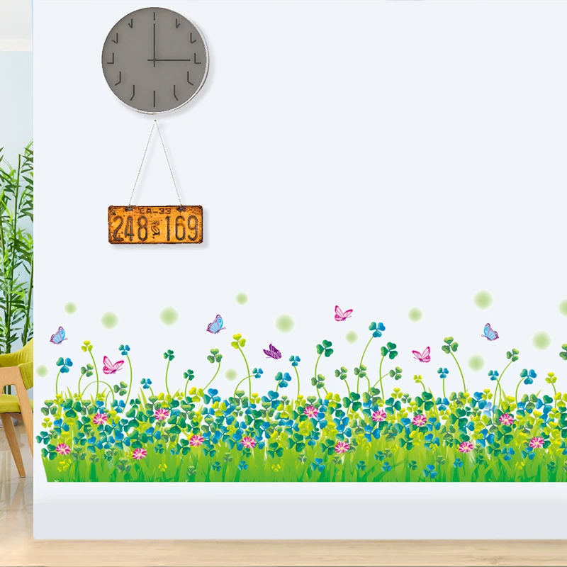 [SHIJUEHEZI] Клевер Стикеры для растений на стену DIY трава Наклейки на стены для дома гостиная детская спальня плинтус украшения