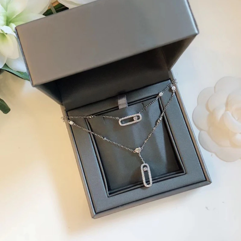 Hot Brand Pure 925 Sterling Silver Jewelry For Women Beach Necklace Slide Stone Drop Pendants Move Stone Design Summer Neckalce