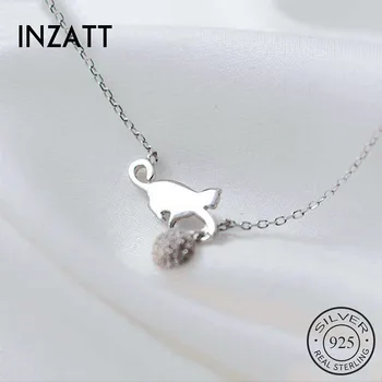 

INZATT Real 925 Sterling Silver Zircon Cat Pendant Choker Necklace Fashion Women Geometric Fine Jewelry Bohemia Accessories