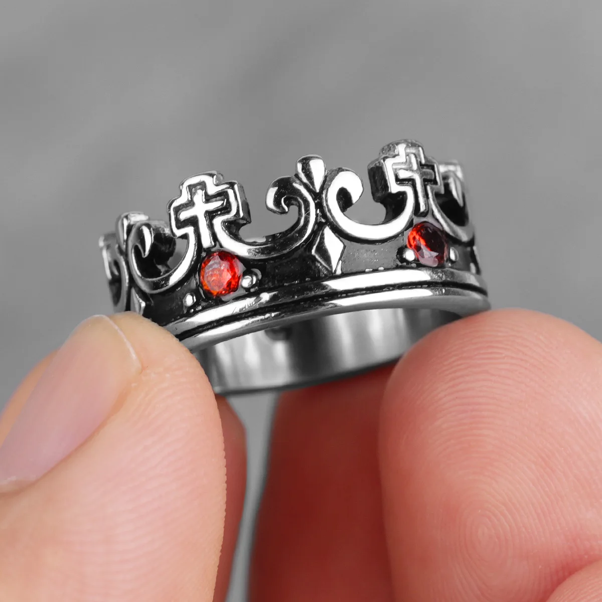 R084-Silver 316L, нержавеющая сталь, Королевская корона, Черное золото, серебро, стразы, мужские кольца, титан, для творчества, для мужчин, для мальчиков, модное ювелирное изделие, подарок - Цвет основного камня: R084-Silver