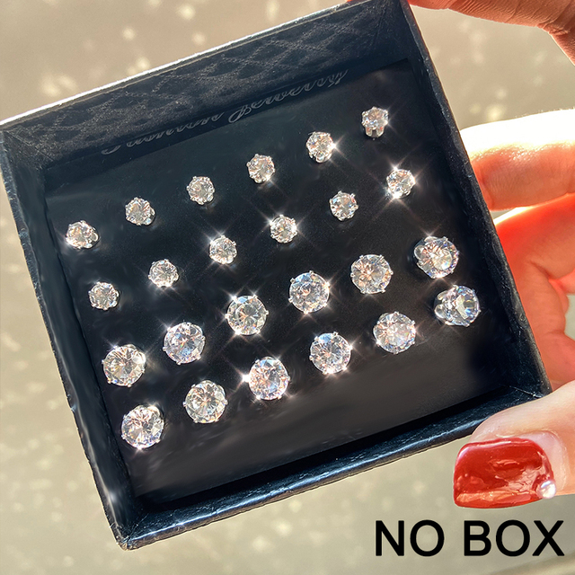 Geometric Gold Silver Color Cubic Zircon Crystal Stud Earrings Set For Women Fashion Pearl Earrings Gifts Jewelry
