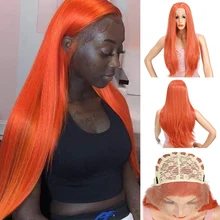 Natifah Orange Wig Long Straight Wig Synthetic Lace Front Wigs 24 inch Purple Red Brown can be Cosplay Wigs For Black Women