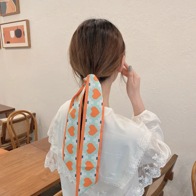 Women Silk Scarf Headband Female Tied Hair Summer Ribbon Retro French Bow Korean Horsetail Bundle Japanese Girl Hair Headdress Headband 10