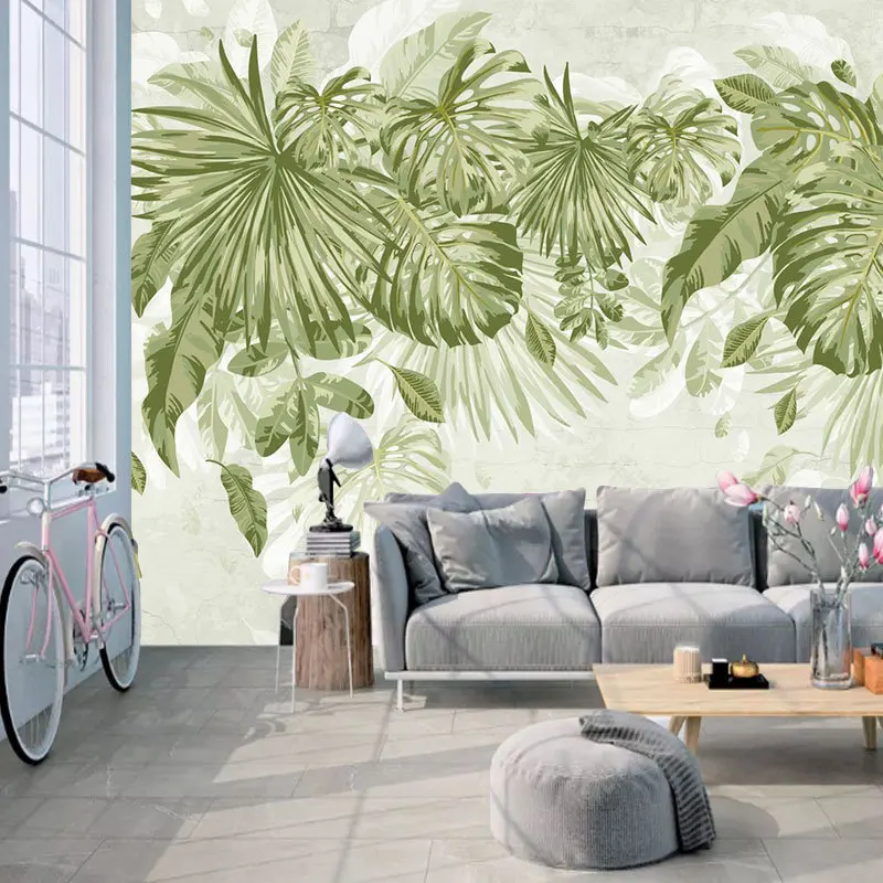 

Living Room Bedroom TV Background Wallpaper Mural Hand-Painted Style Northern European-Style Green Plant Japanese Banana Leaf Wa