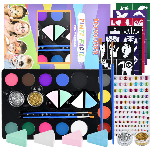 16 Colors Body Painting Kit for Adults Makeup Palette Wit Brushes Face