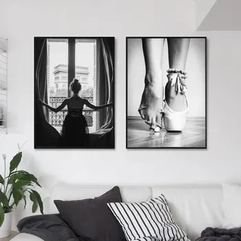 

Black and White Window Girl Ballerina Posters Print Ballet Dancer Canvas Painting Wall Art Picture For living Room картины