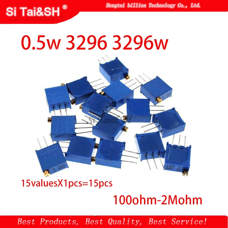 15valuesX1pcs = 15 шт 100ohm-2Mohm 0 5 w 3296 3296w переменные резисторы многооборотный Подстроечный