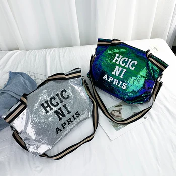 

Sequins Crossbody Handbag Women Girls Letters Printing Large Capacity Shoulder Messenger Bag Female Shopping Top-Handle Bags