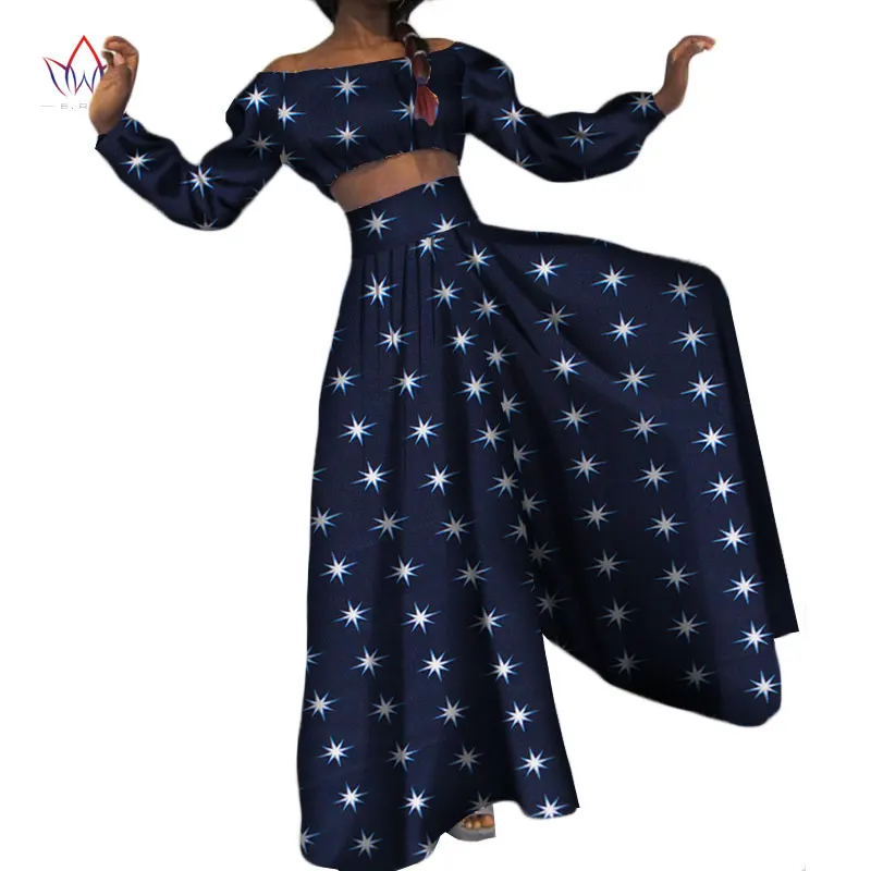 2017 Африканский принт хлопковый костюм Женская обувь Большие размеры 2 шт.