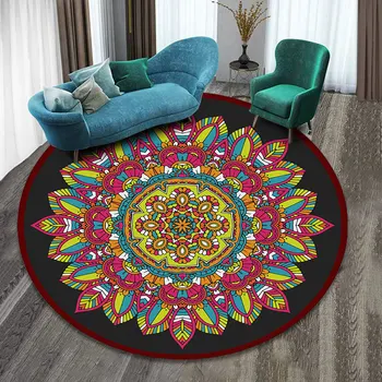

Vintage Mandala Ethnic Printed Round Carpet Living Room Sofa Coffee Table Non-Slip Area Rugs and Carpet Bedroom Bohemian Rug