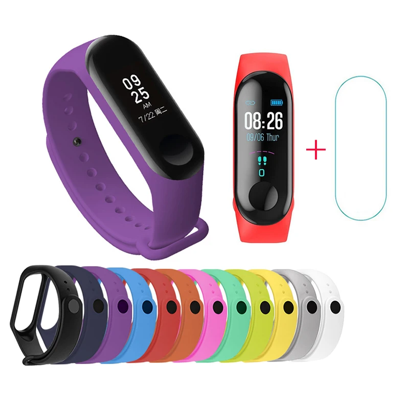 Силиконовый ремешок для Xiaomi Mi Band 4 браслеты с защитной пленкой 3 смарт