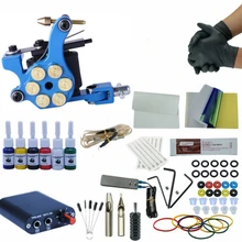 Полный набор тату-машин, электропитание, 1 пистолет, 6 видов цветов чернила, тату-принадлежности для начинающих, боди-арт, тату-наборы