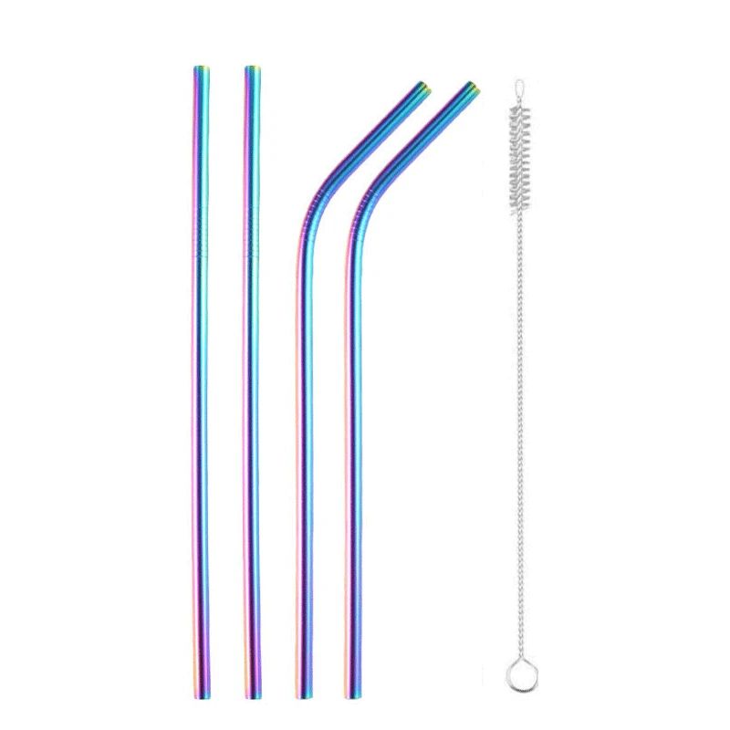 Rainbow A Многоразовый металлический соломинки 304 из нержавеющей стали прочные изогнутые прямые соломинка для напитков с чистящей щеткой бар вечерние аксессуары - Цвет: Rainbow A
