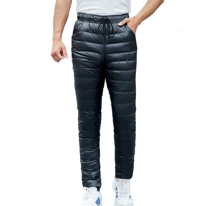 High Waist Mens Ultralight Down Pants Thick Warm Casual Trousers Winter Outdoor 