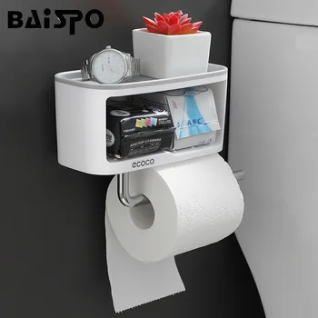 

BAISPO Portable Toilet Paper Holder Plastic Double layer Storage Rack Multifunction Roll Paper Holder Wall-mounted Shelf