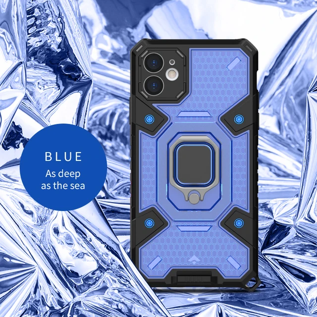 Magnetic Metal Finger Ring Holder Anti-Fall Case For iPhone 13 Pro Max 12 Mini 11 Pro Max Xs Max XR X Mobile Phone Holder Cover Blue