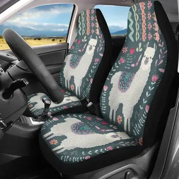 

INSTANTARTS Lovely Alpaca Pattern Universal Car Front Seat Covers 2pcs/Set Car Interior Decor Vehicle Seat Covers for Women Kids