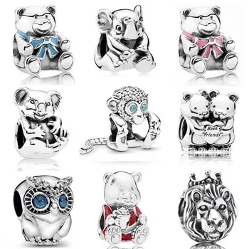 

Real Owl Baby Boy & Girl Bear Teddy Bears Hugging Lucky Elephant Monkey Beads 925 Sterling Silver Charm Fit Bracelet Diy Jewelry