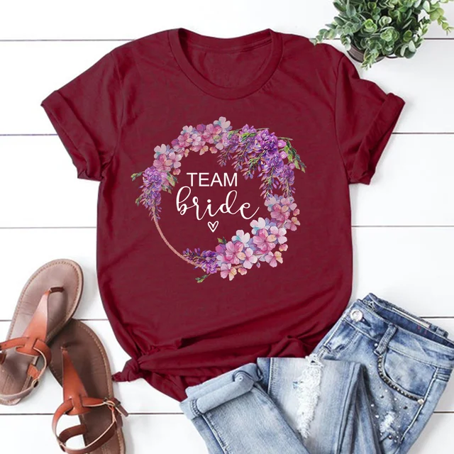 bachelorette team bride t shirt estonian wedding party ulzzang t-shirt cato women's tea bride short women tops drop ship Wine red