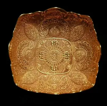 

Collection Old Tibet Tibetan Style Pure Copper Gilt Carved Pattern Plate