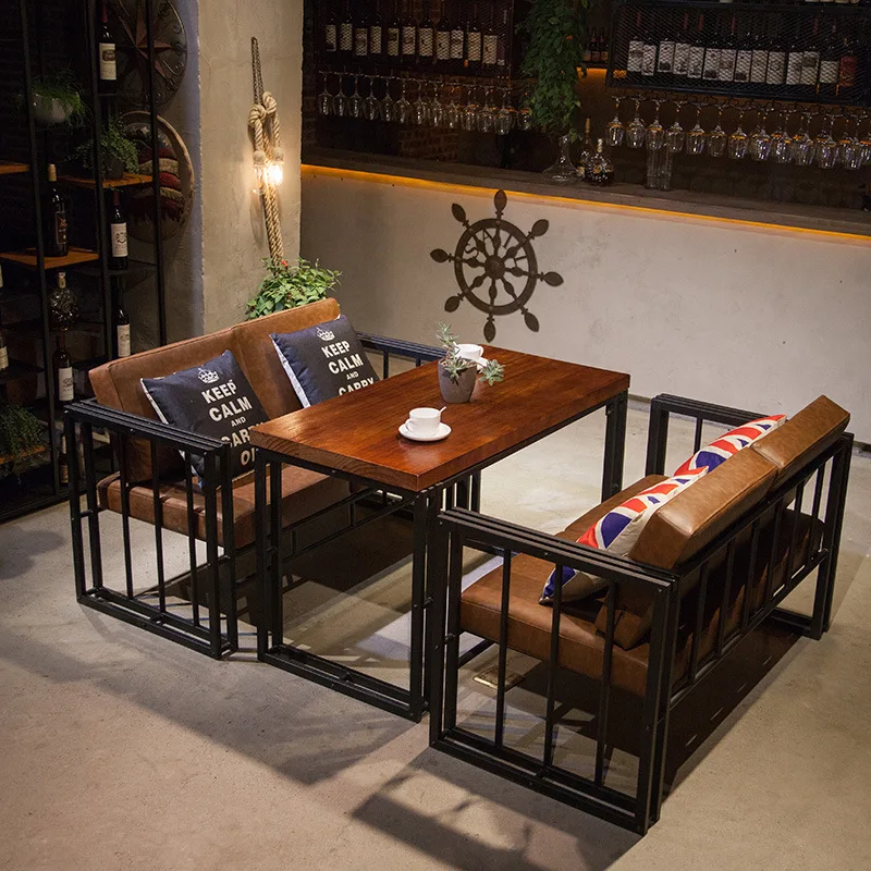 

American Retro Small Apartment Sofa Iron Bar A Cafe Dining Tables and Chairs Home Balcony Deck Sofa Combination Room Chair