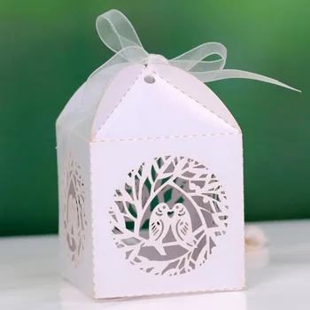 

Laser Cut Favor Fashion Boxes Candy Gift Boxes Paper Boxes With Ribbon For Party 100pcs