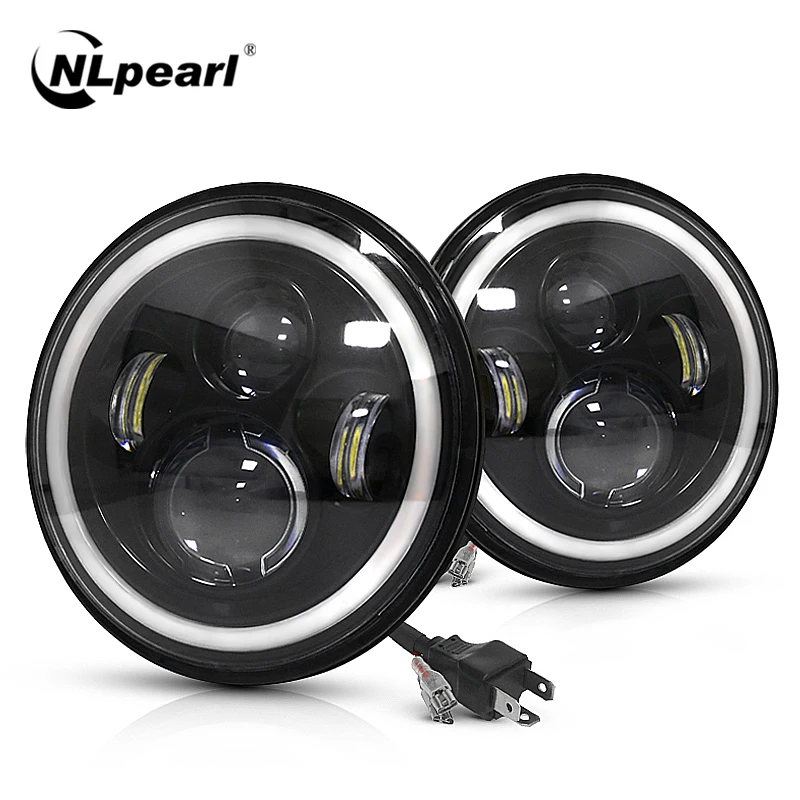 

Nlpearl Car Light Assembly 7inch H4 LED Headlight DRL Halo Angle Eyes 12V 24V High Low Turn Signal for Lada Niva Offroad 4x4
