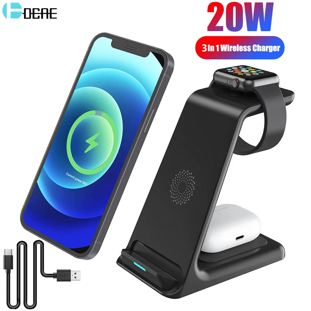 20W Wireless Charger Stand For IPhone 12 11 XS XR X 8 Apple Watch 3 In 1 Qi Fast Charging Dock Station for Airpods Pro IWatch 6