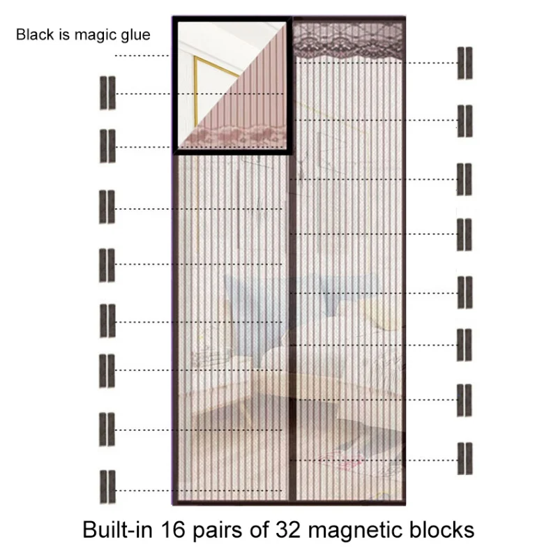 Крюк и липучка фиксированные насекомые Волшебная Дверь сетка экран Анти Москитная Магнитная ошибка Москитная муха занавес от насекомых сетчатый Предохранитель