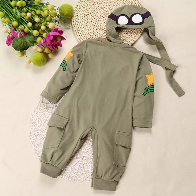 Newborn Baby Clothes Rompers Aviator Long Sleeve Jumpsuit Hooded Army Green Jumpsuit For Baby Kids Girls Boys 3