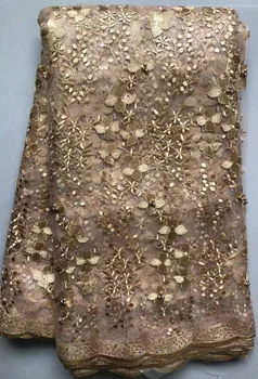 

French Net Lace Fabric 2020 Latest African Fabric With Embroidery Mesh Tulle Lace Fabric High quality Nigerian ALL4686 GOLD