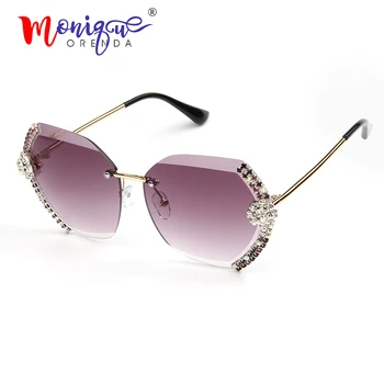 

Vintage rimless sunglasses women bling diamond brand designer men sun glasses ladies men shades rhinestone oculos de sol case