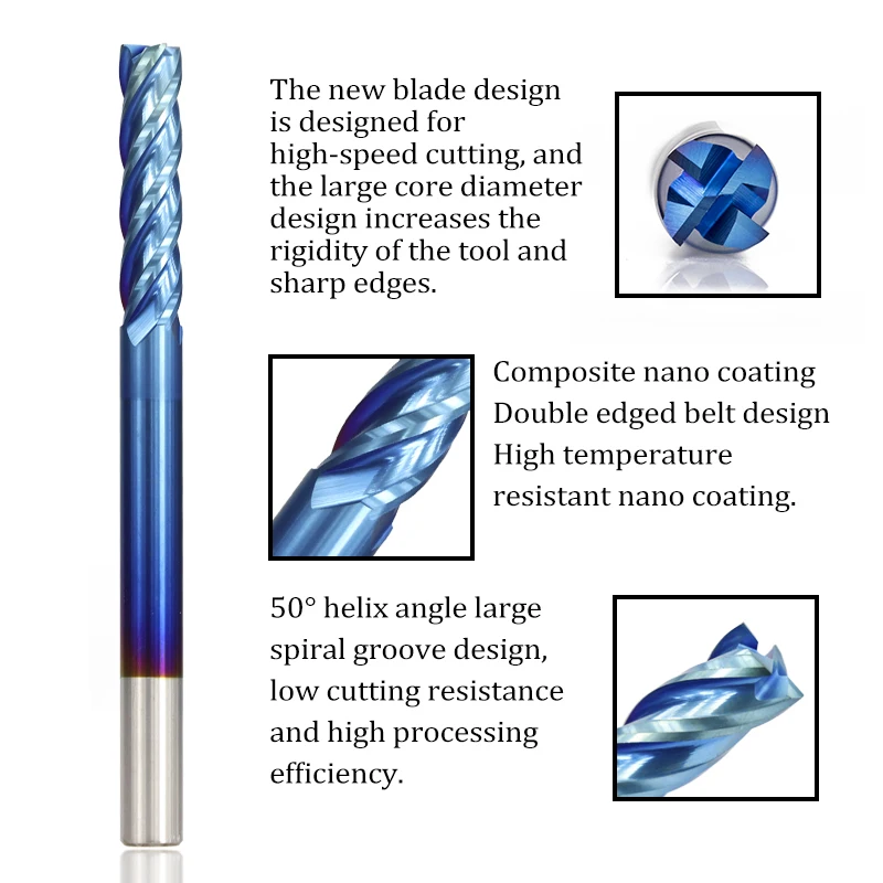 XCAN 1 шт., футболка с длинными 100L Вольфрам карбидная заканчивающаяся мельницей HRC 50 Nano покрытие синего цвета с ЧПУ фрезы 4 Флейта концевой фрезы 4/5/6/8 мм
