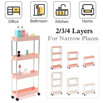 

New 2/3/4 Layer Bathroom Kitchen Storage Rack Holder with wheels Storage Shelf Organizer Movable Assemble Plastic space Saving