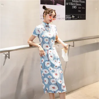 

Chinese Dress Women Elegant Knee Length qipao Vestidos Party Wedding Dresses Sexy Split Cheongsam M-3XL