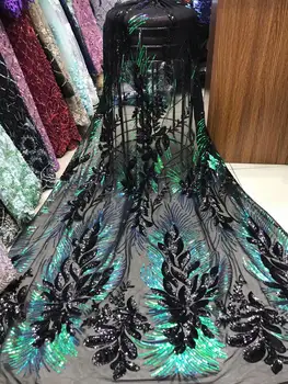 

Christmas Green Color Sequined Embroidered Net Lace Fabrics Classical Design For Indian Women Evening Party Dresses Sequins Lace