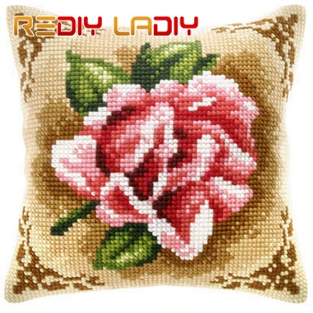 

DIY Cross Stitch Cushion Glorious Roses Chunky Cross-Stitch Kits Acrylic Yarn Pillow Case Home Decor Sofa Pillows Arts & Crafts