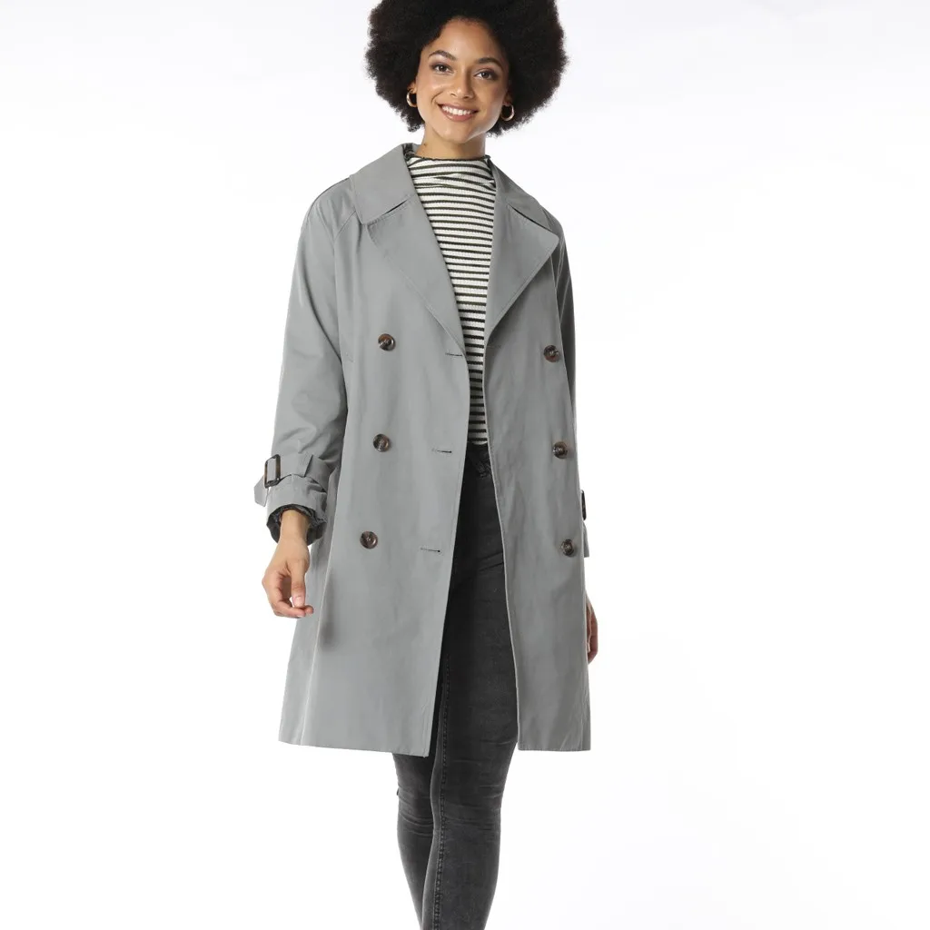 Trench Coat For Women Windbreaker Warm Double-breasted Slim Long Trench Pure Color Top Long Sleeve Loose Coat Outerwear