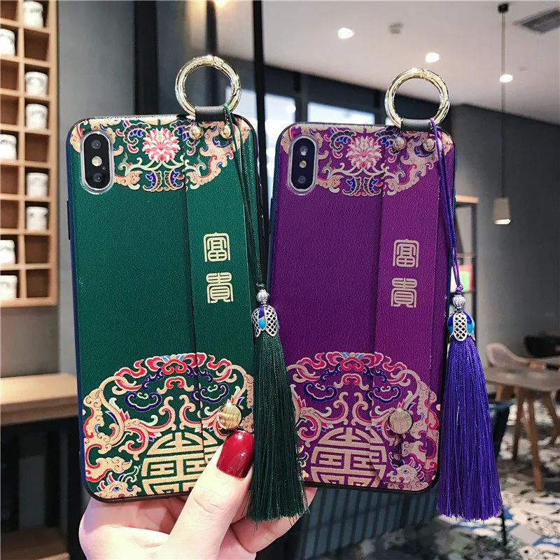 Китайское кольцо с ремешком на запястье для iPhone11 Pro Xr XS MAX Fashion Chinese Wordart iPhone8 7 Plus Fundas